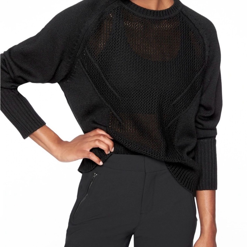 Athleta Black Mesh Crew Neck Sweater
